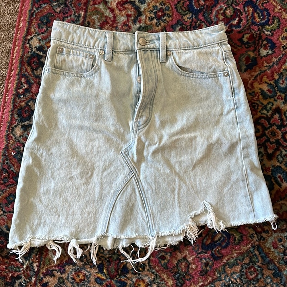 We the free denim skirt, size 26, high rise, cut off, free people.